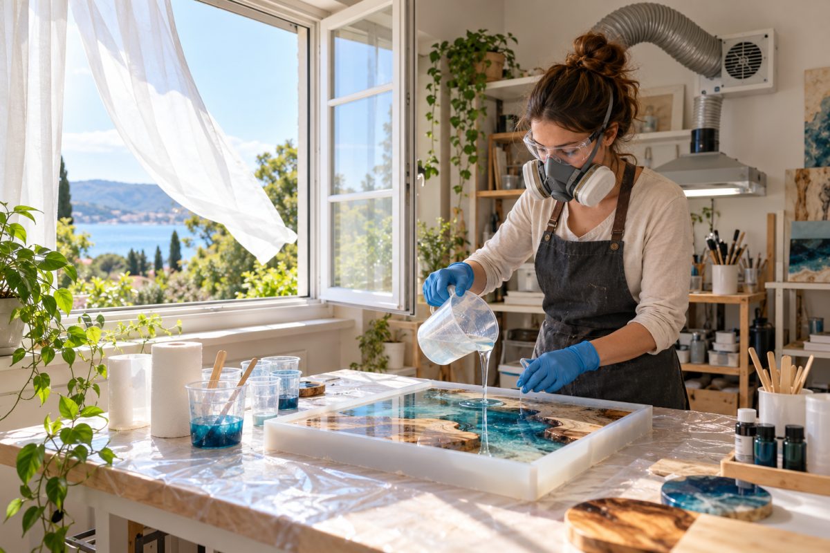 Atelier de résine bien aéré avec fenêtre ouverte