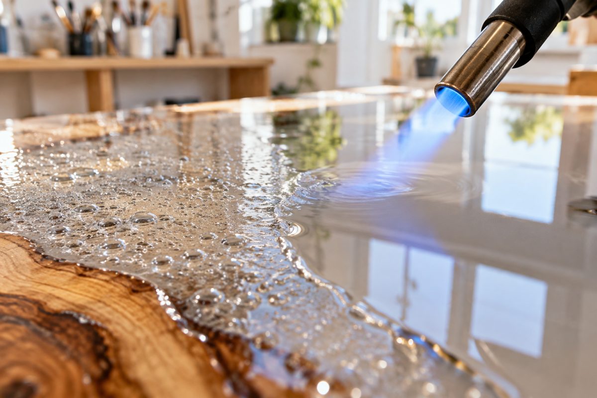 Bulles qui éclatent sous la flamme du chalumeau