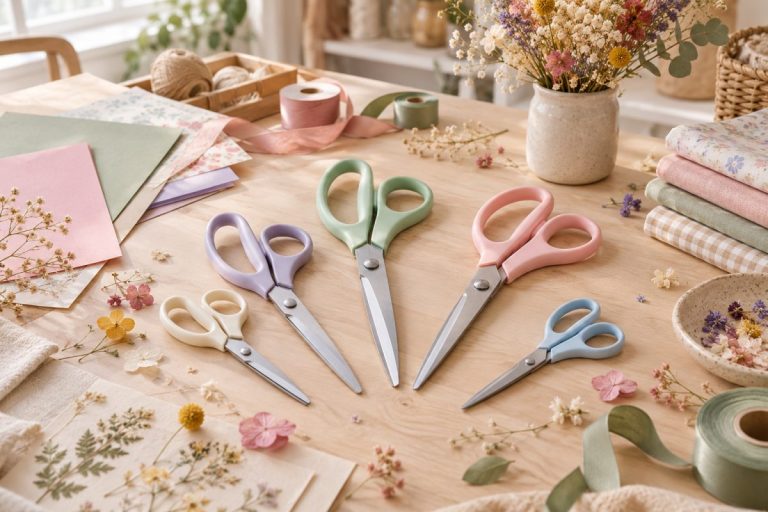Ciseaux pour loisirs créatifs sur une table d'atelier