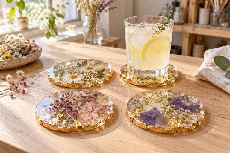 Comment faire des sous-verres en résine : sous-verres faits main aux fleurs séchées