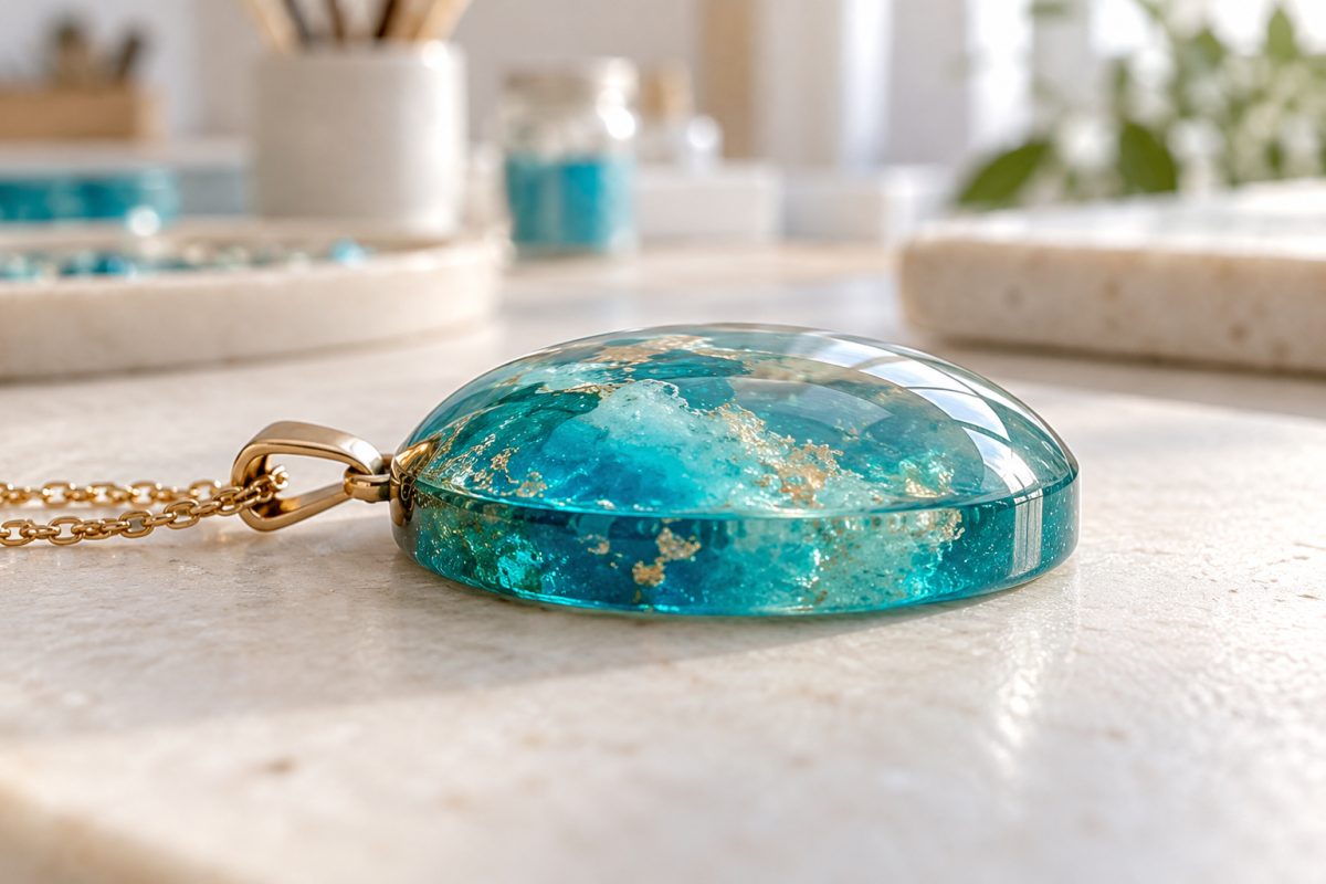 Couche bombée de résine UV sur un pendentif