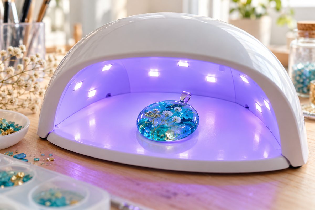 Pièce en résine sous une lampe UV