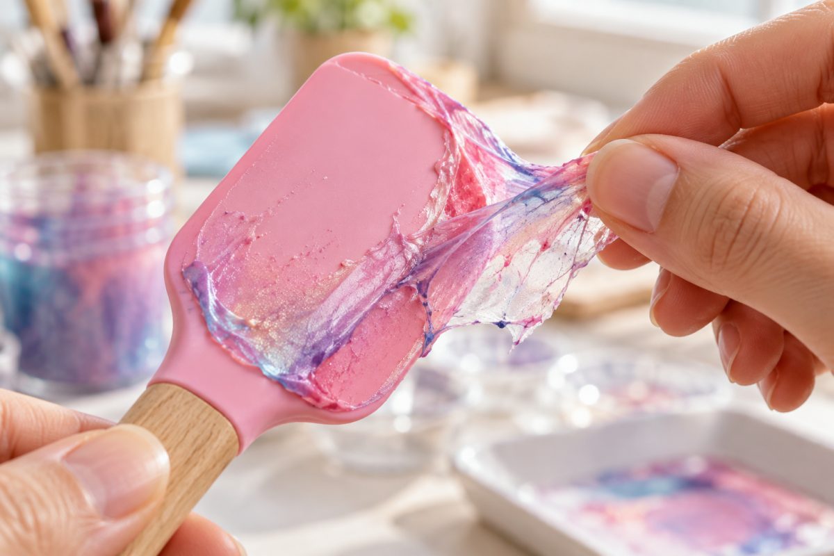 Pinceau en silicone dont on retire la résine durcie