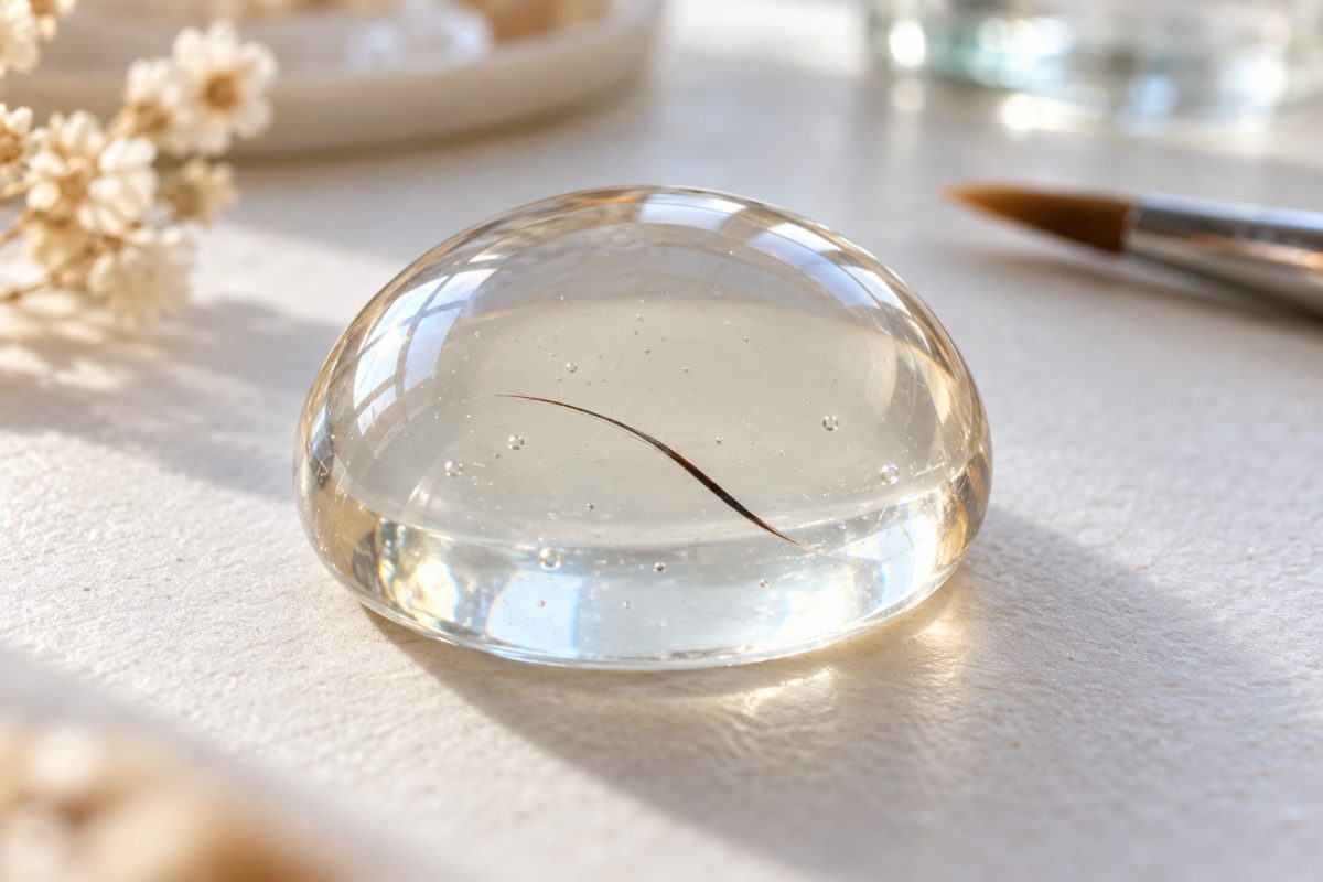 Poil de pinceau piégé dans une pièce en résine
