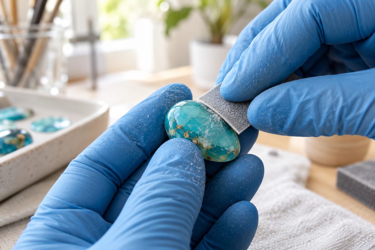 Ponçage léger d'une pièce en résine avant la résine UV