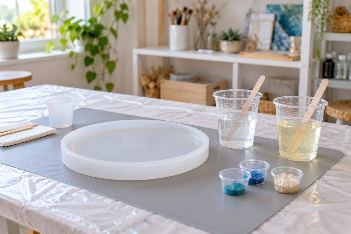 Table protégée pour une coulée de résine