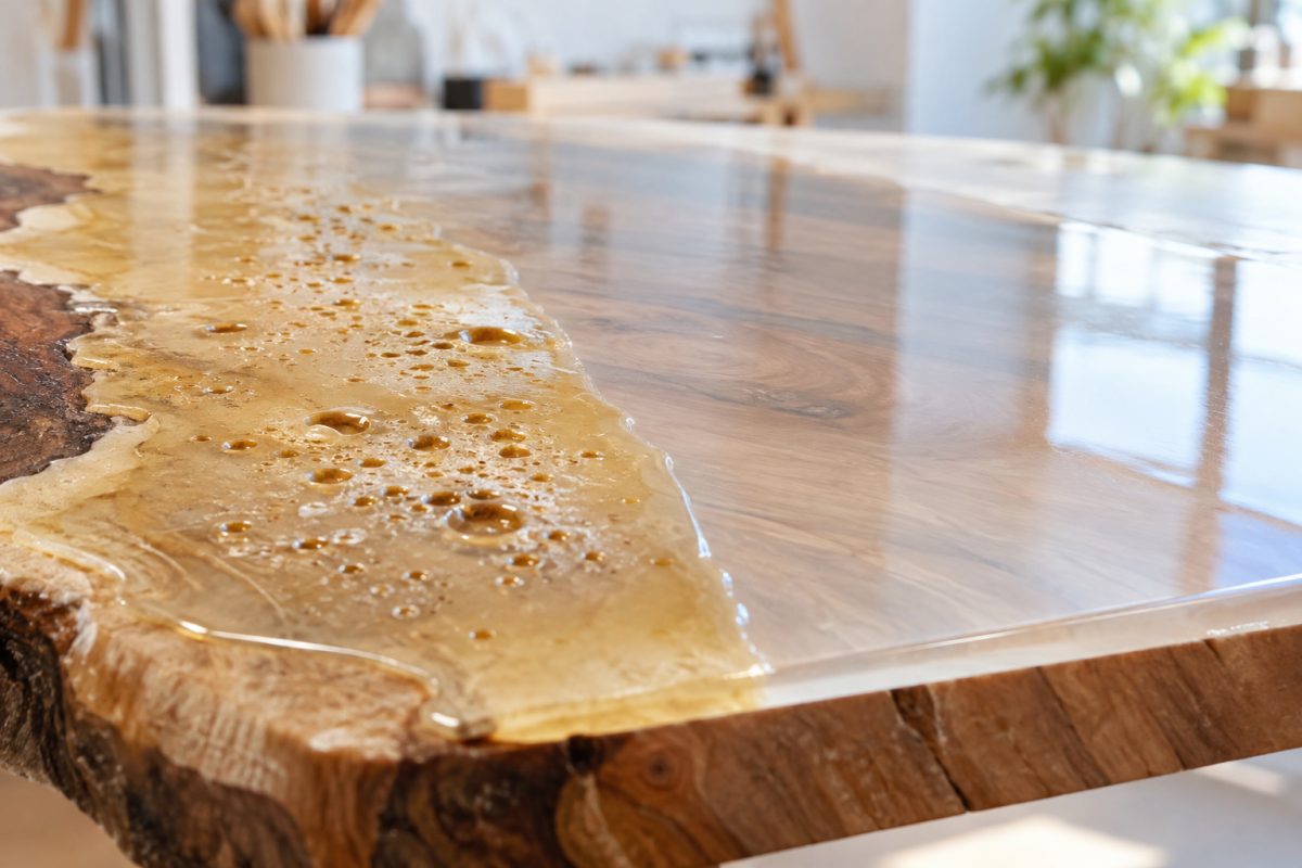 Résine jaunie et brûlée par un chalumeau trop proche