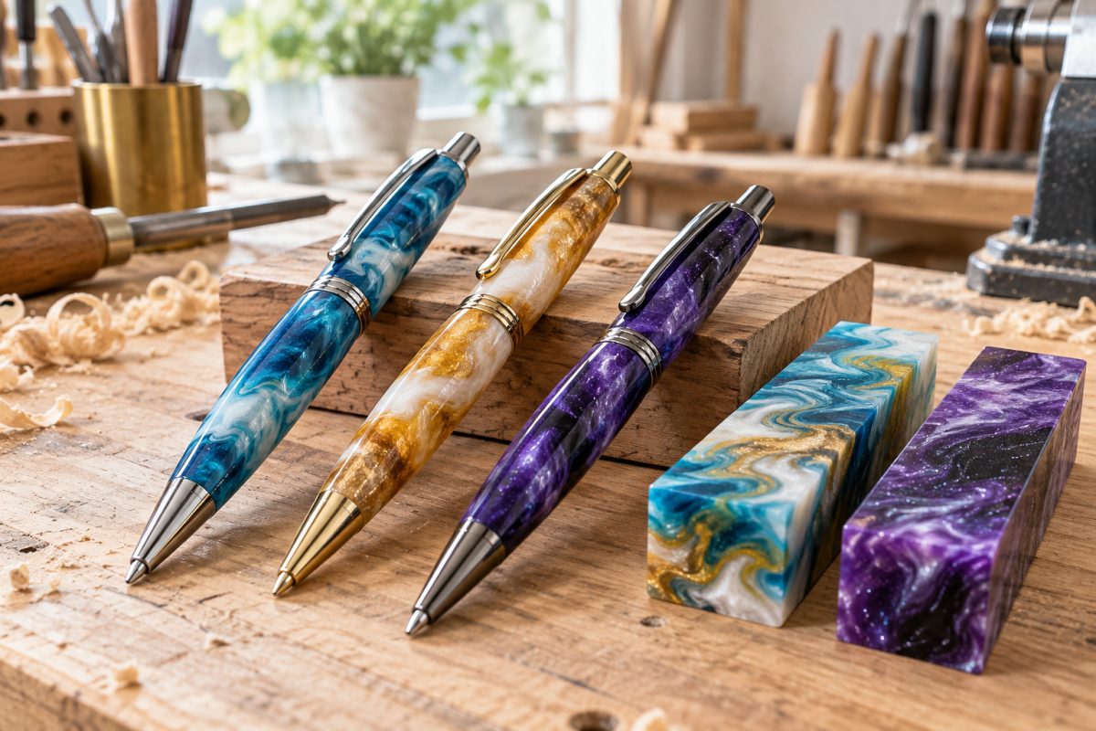 Stylos en résine faits main avec ébauches colorées