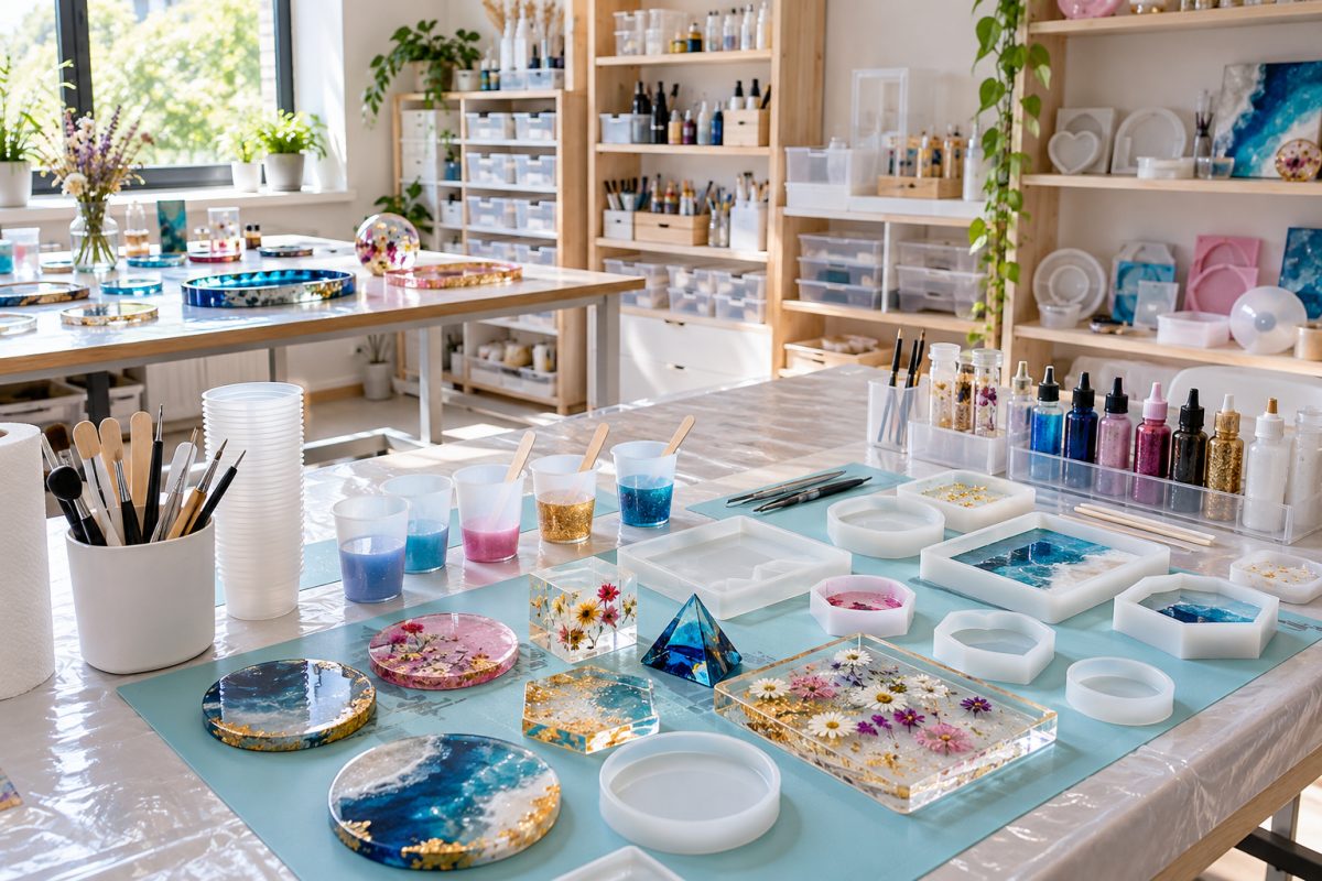 Atelier de résine bien protégé et organisé