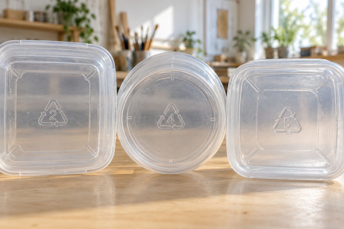 Codes de recyclage sous des boîtes en plastique