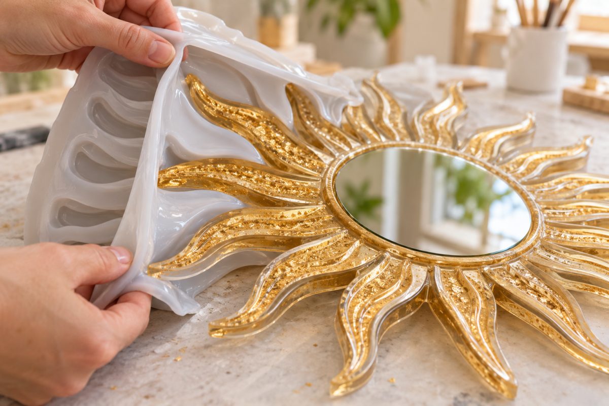 Démoulage d'un miroir soleil en résine