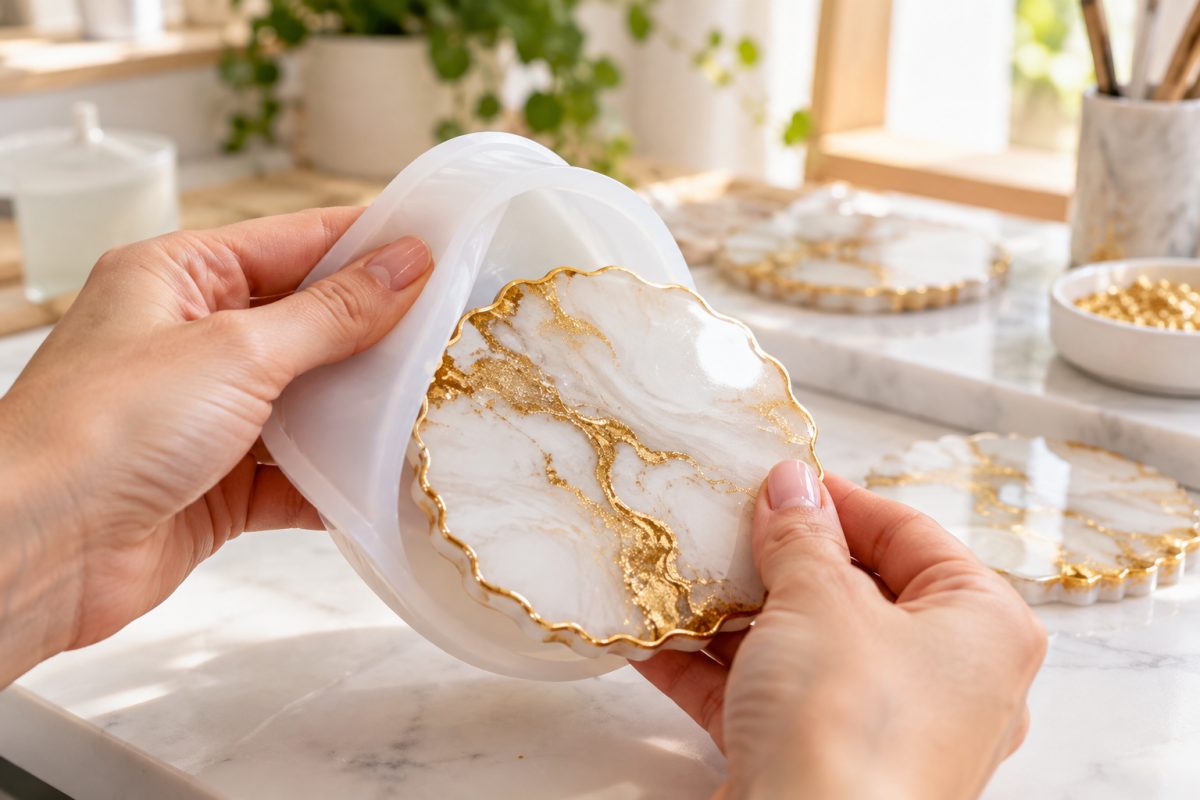 Démoulage d'une pièce en résine d'un moule en silicone