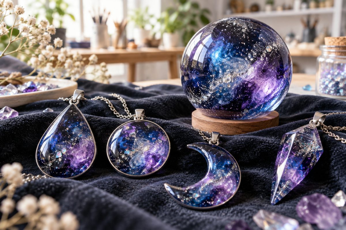 Pendentif en résine effet galaxie