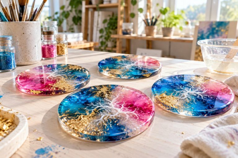 Encre à alcool dans la résine époxy : sous-verres effet petri aux couleurs vives