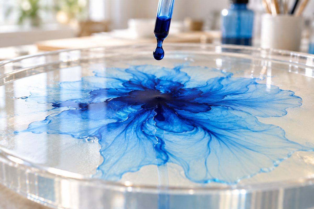 Encre à alcool qui se diffuse dans la résine