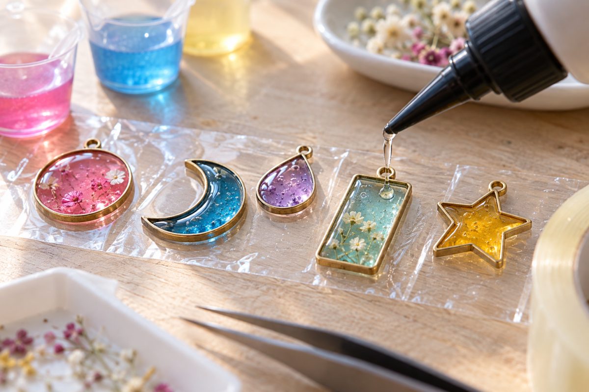 Cadres de bijoux posés sur du ruban pour la résine UV