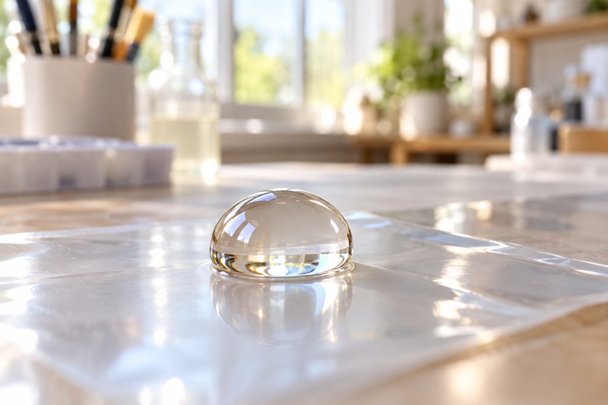 Goutte de résine qui perle sur une surface antiadhésive
