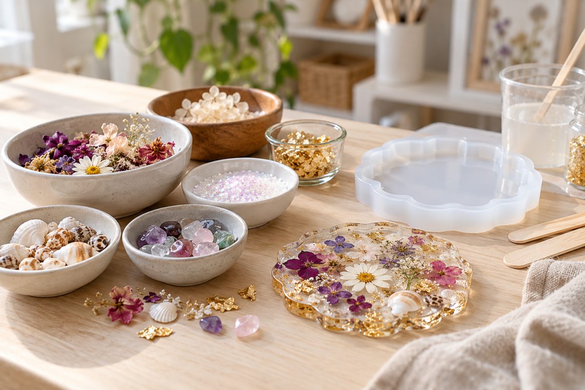 Que mettre dans la résine : fleurs séchées, feuilles d'or et coquillages