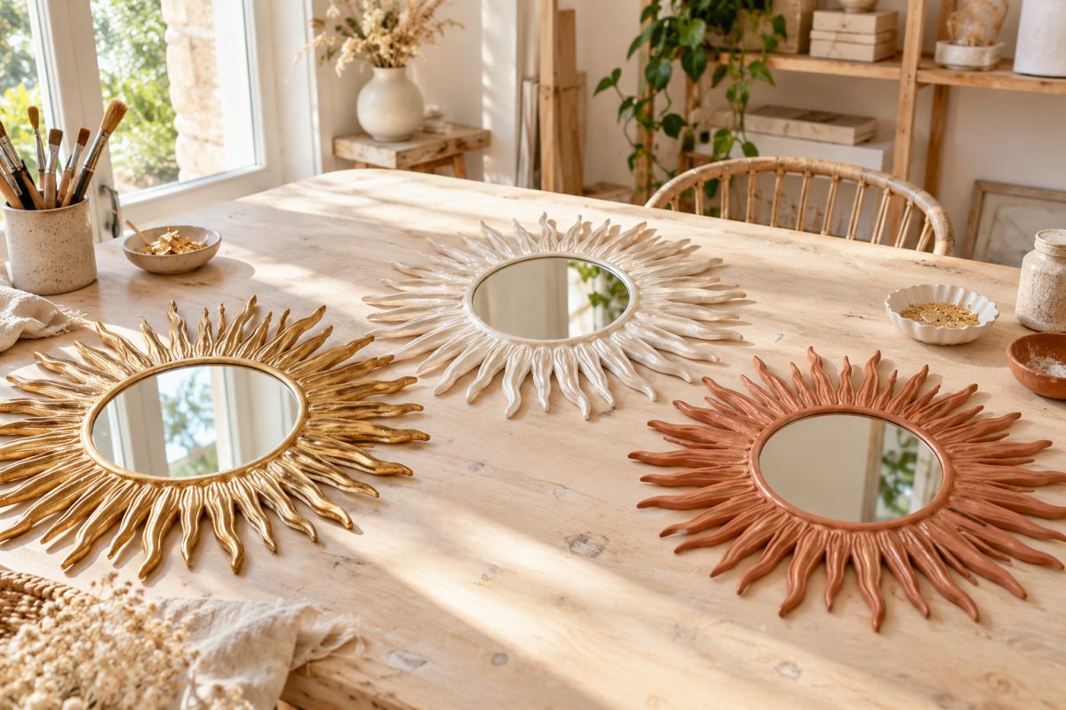 Miroirs soleil en résine de différentes couleurs
