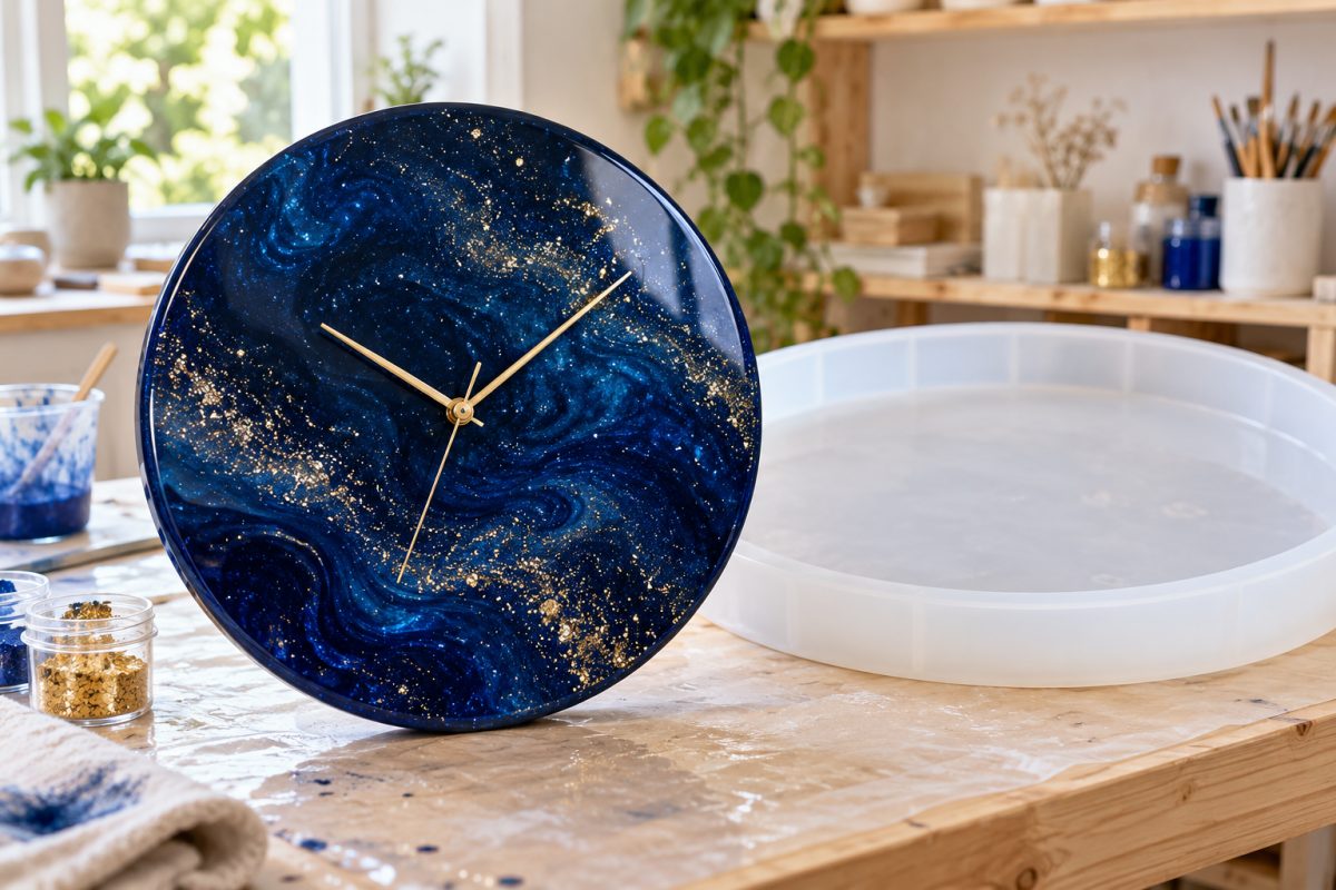 Horloge en résine réalisée avec un moule en silicone