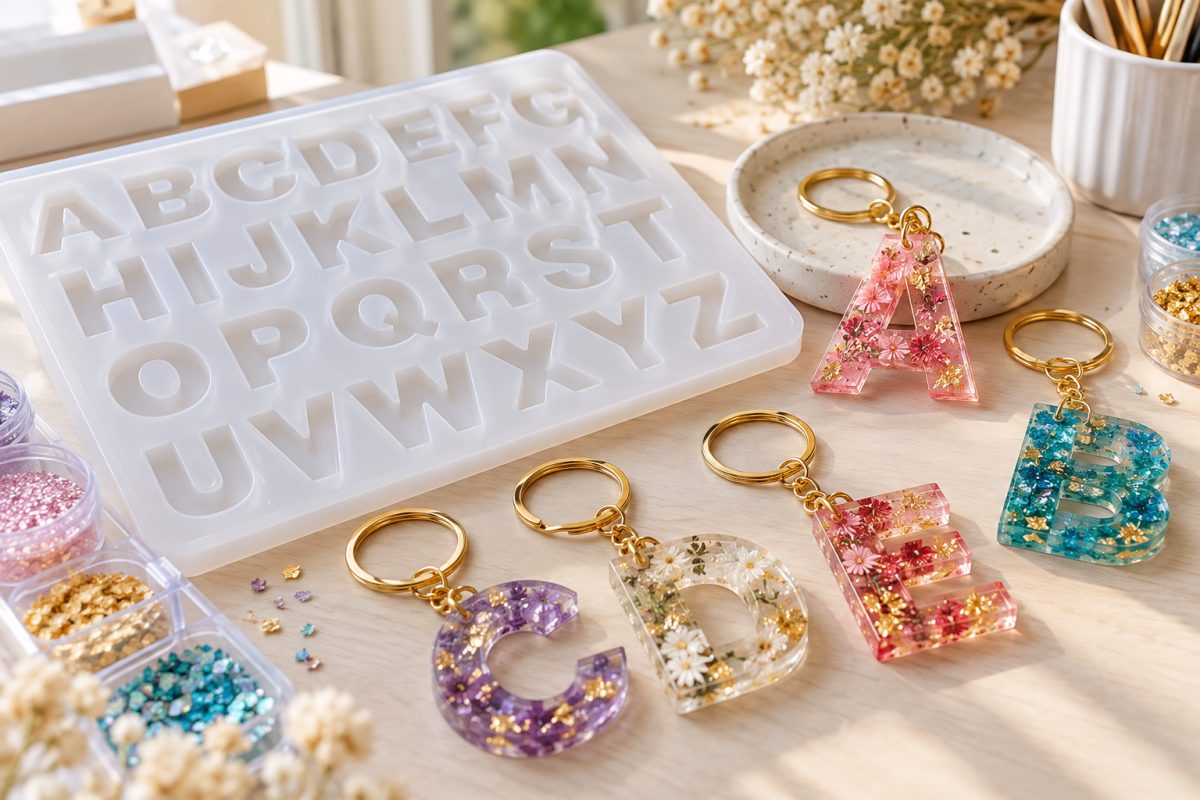 Moule alphabet en silicone et porte-clés en résine