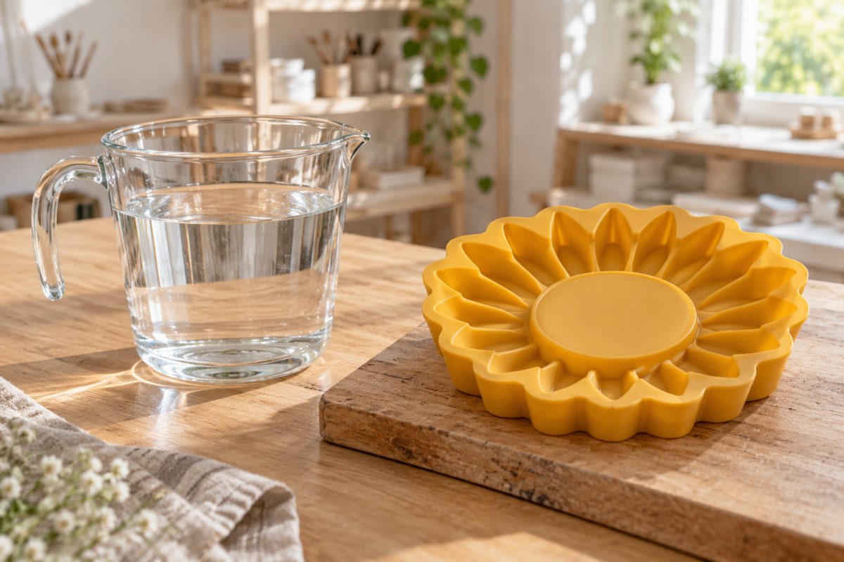 Mesure du volume d'un moule soleil avec de l'eau
