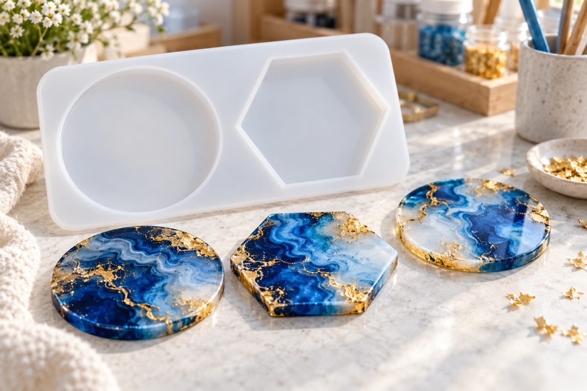 Moules à sous-verres en silicone avec sous-verres en résine