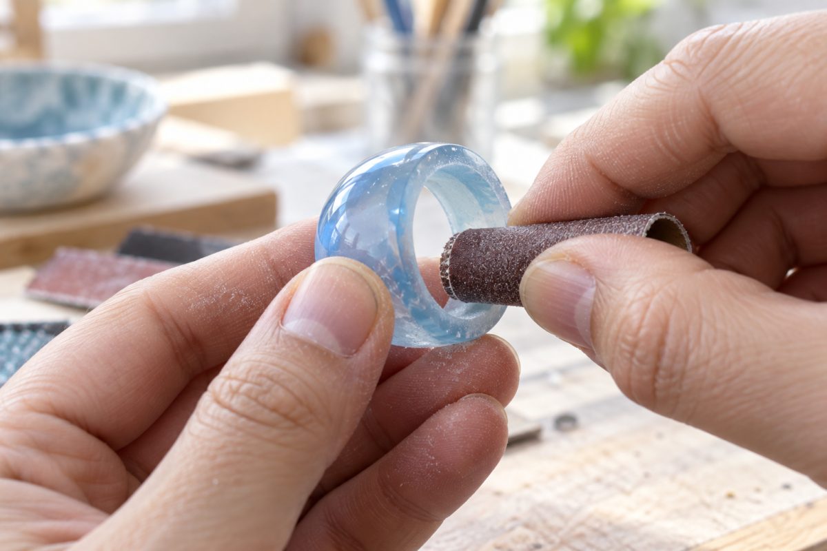 Ponçage de l'intérieur d'une bague en résine