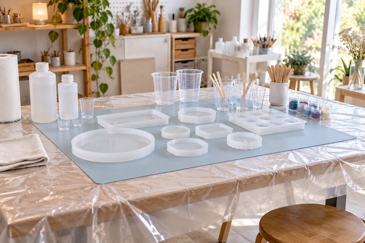 Plan de travail protégé par une bâche plastique