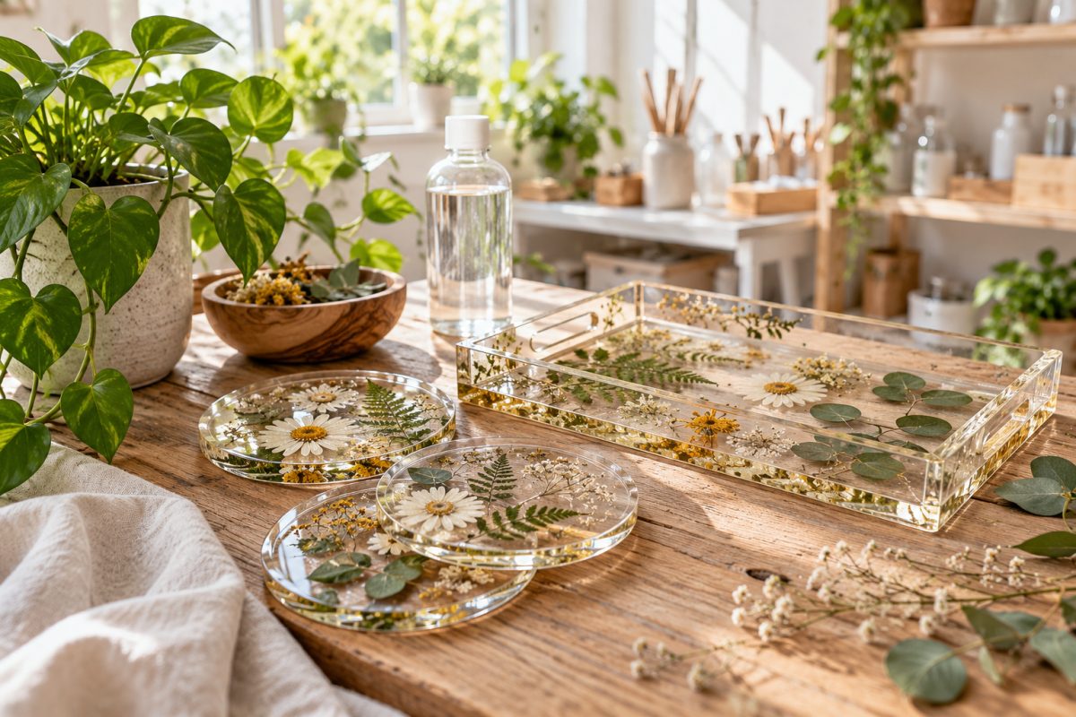Résine bio : créations en résine époxy biosourcée avec plantes et bois