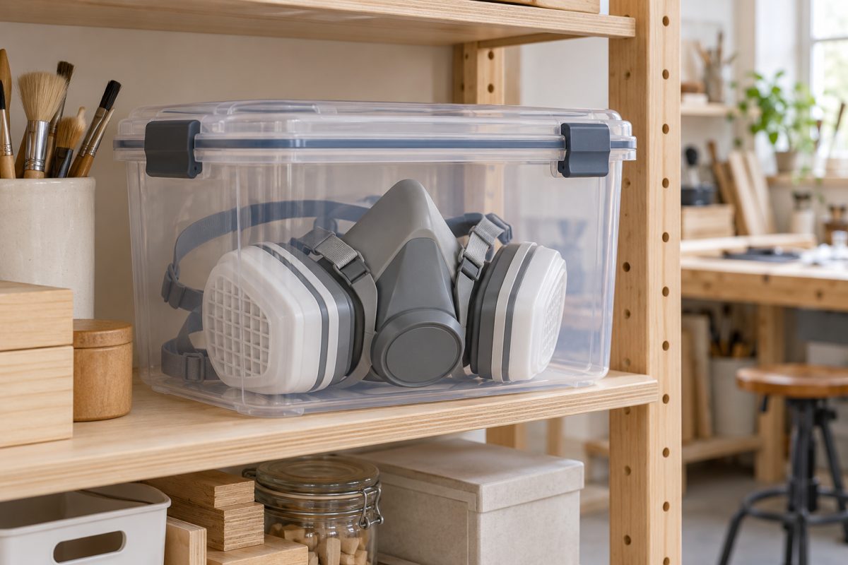 Rangement du masque respiratoire dans une boîte hermétique