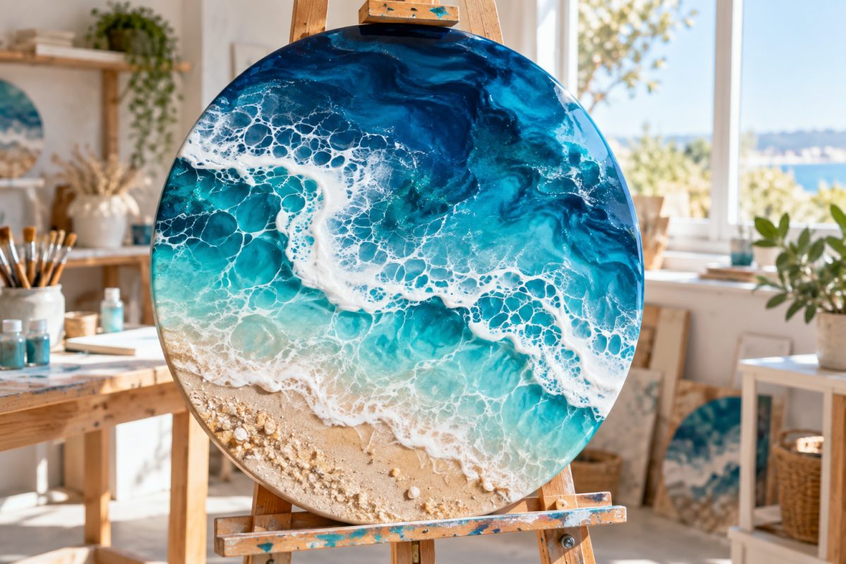 Tableau en résine effet océan avec cellules