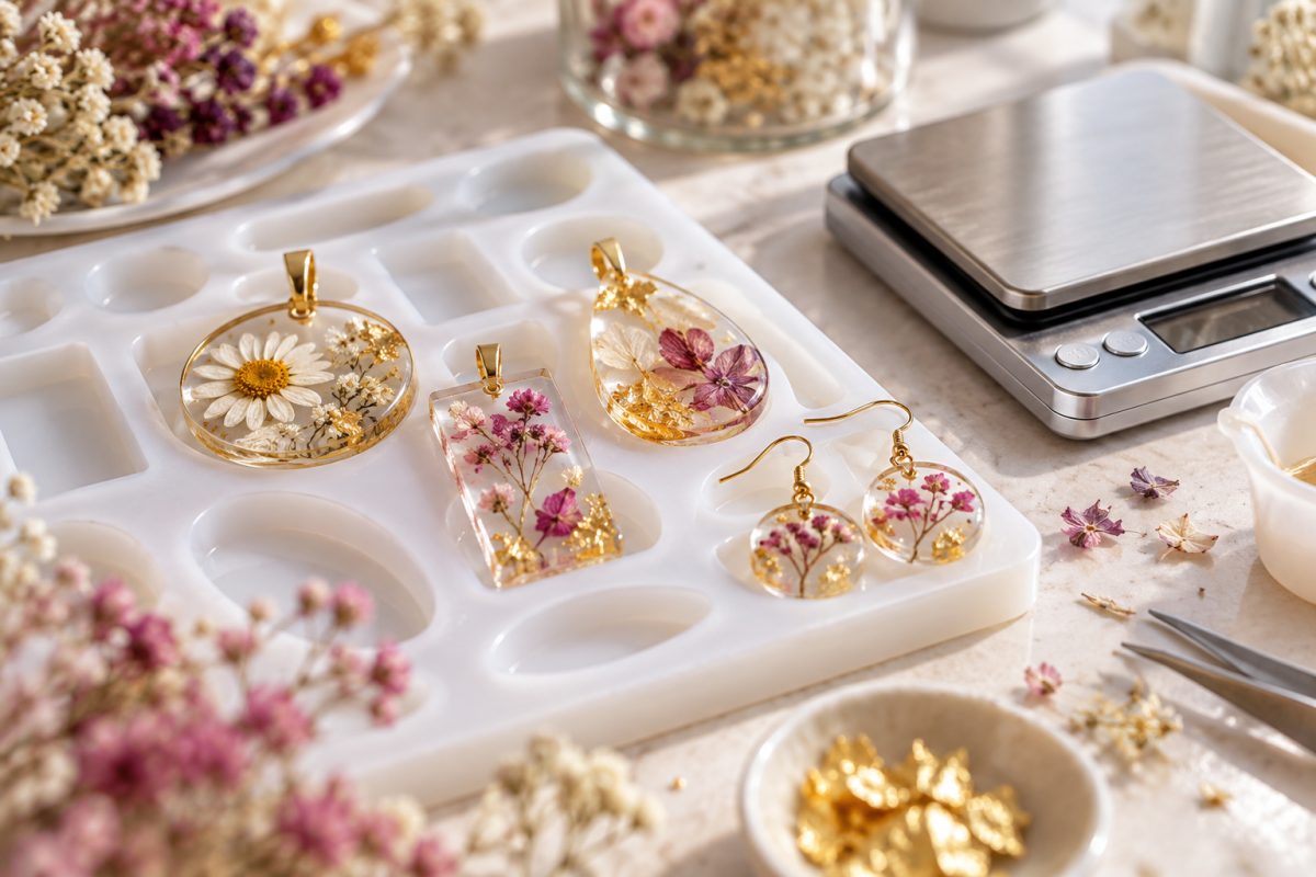 Petits bijoux en résine qui demandent un dosage précis