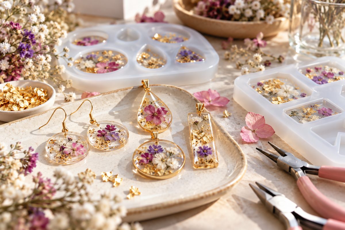 Bijoux en résine réalisés avec un kit débutant