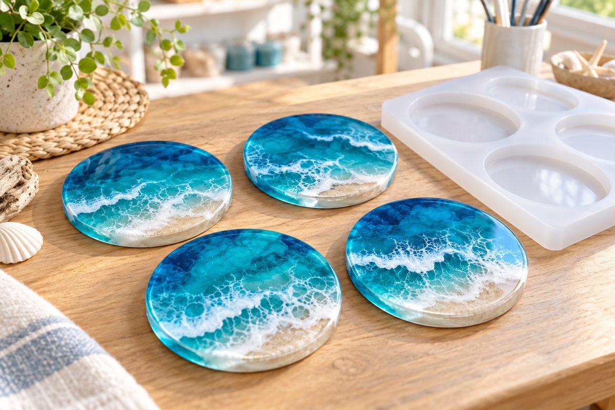 Sous-verres en résine effet océan pour débuter