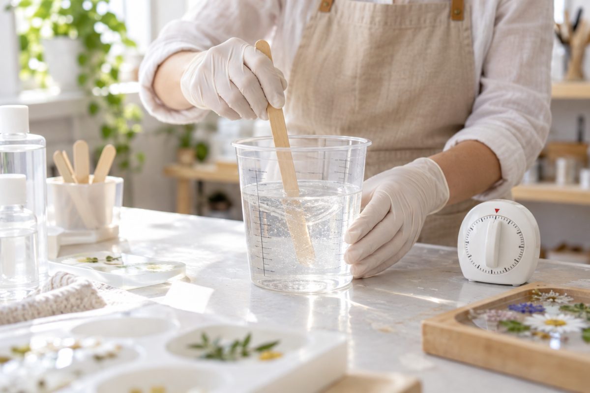 Mélange de résine époxy pendant le temps de travail