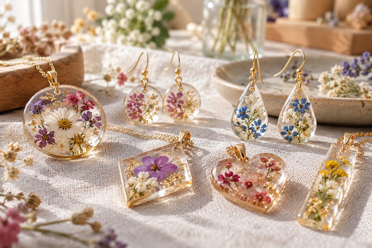 Bijoux en résine brillants démoulés