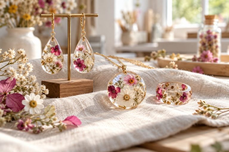 Bijoux en résine fleurs séchées