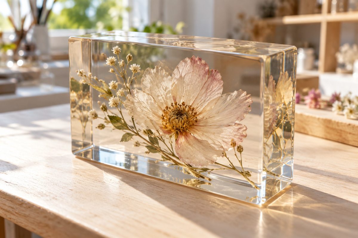 Bloc de résine transparent sans bulles
