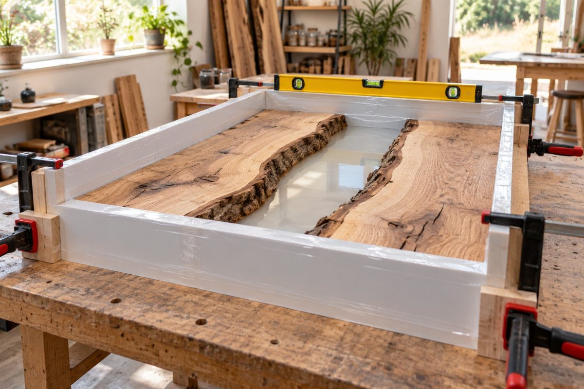 Coffrage étanche pour une table rivière en résine