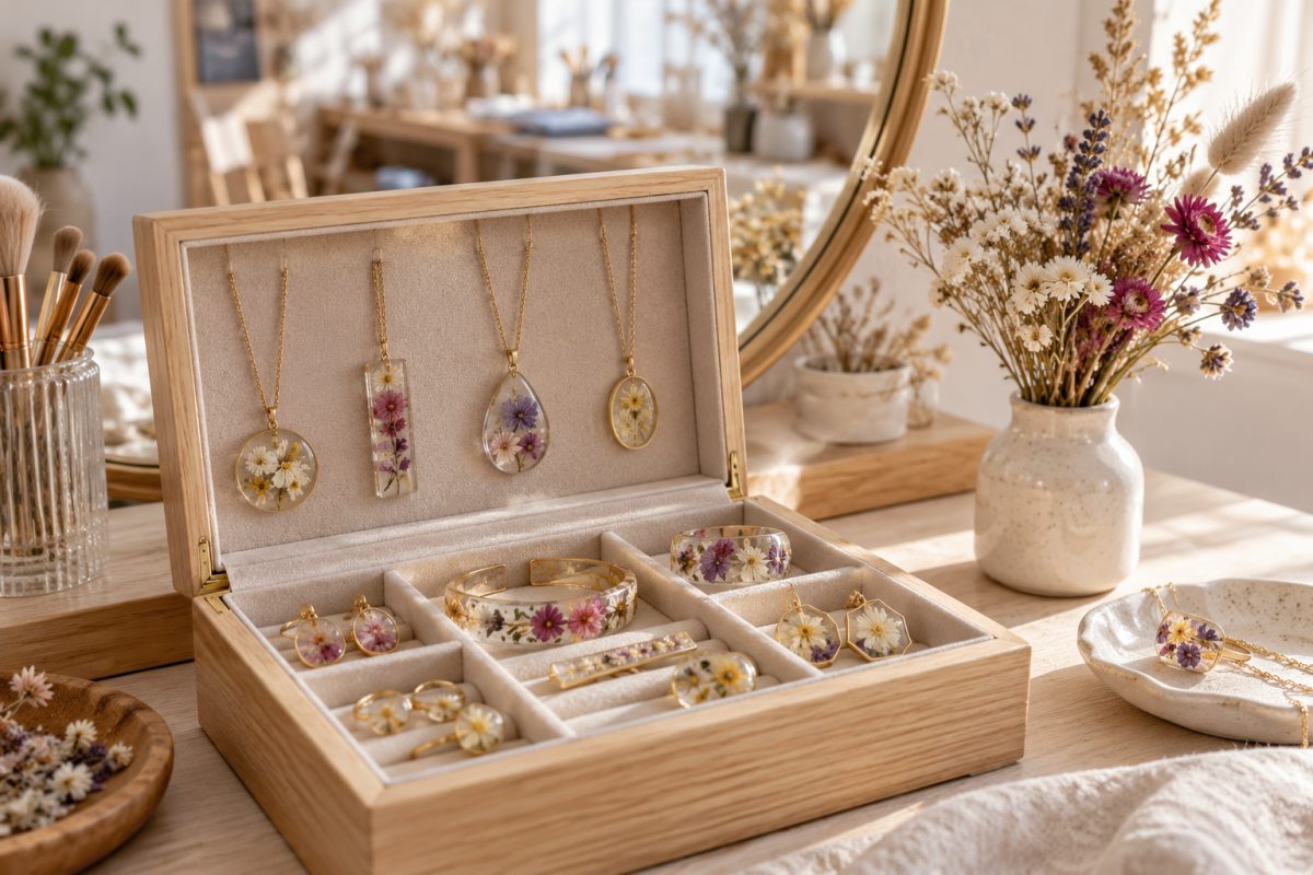 Coffret de bijoux en résine fleuris