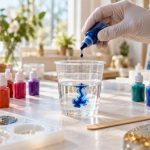 Colorant pour résine époxy versé goutte à goutte dans un gobelet