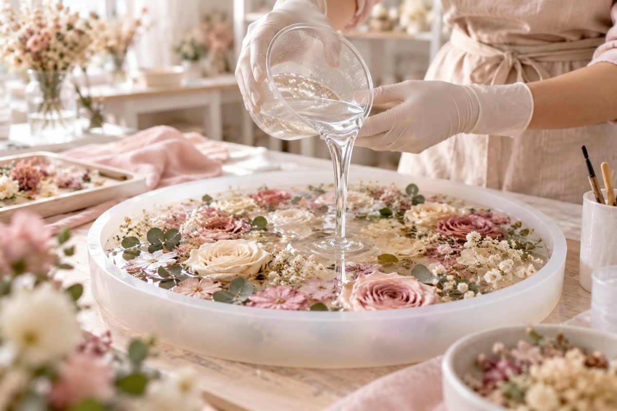 Couler la résine sur le bouquet