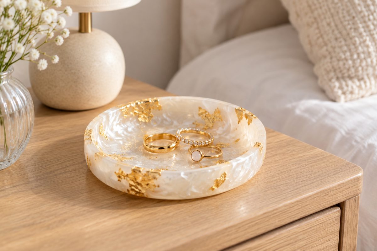 Coupelle à bijoux en résine dorée