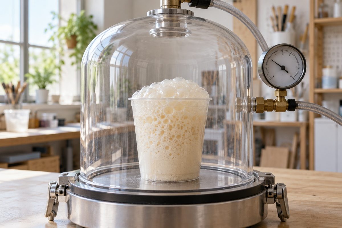 Résine qui gonfle et mousse sous vide dans une cloche
