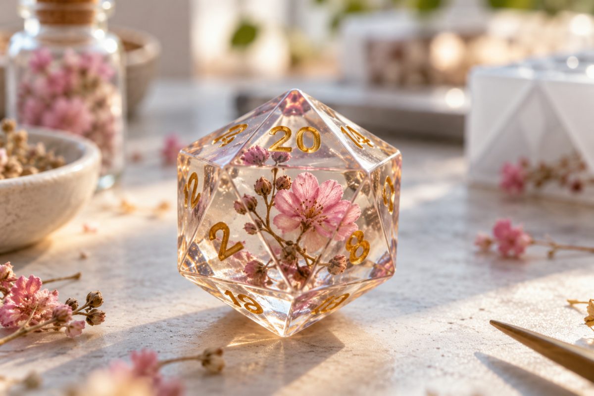 Dés en résine aux fleurs séchées