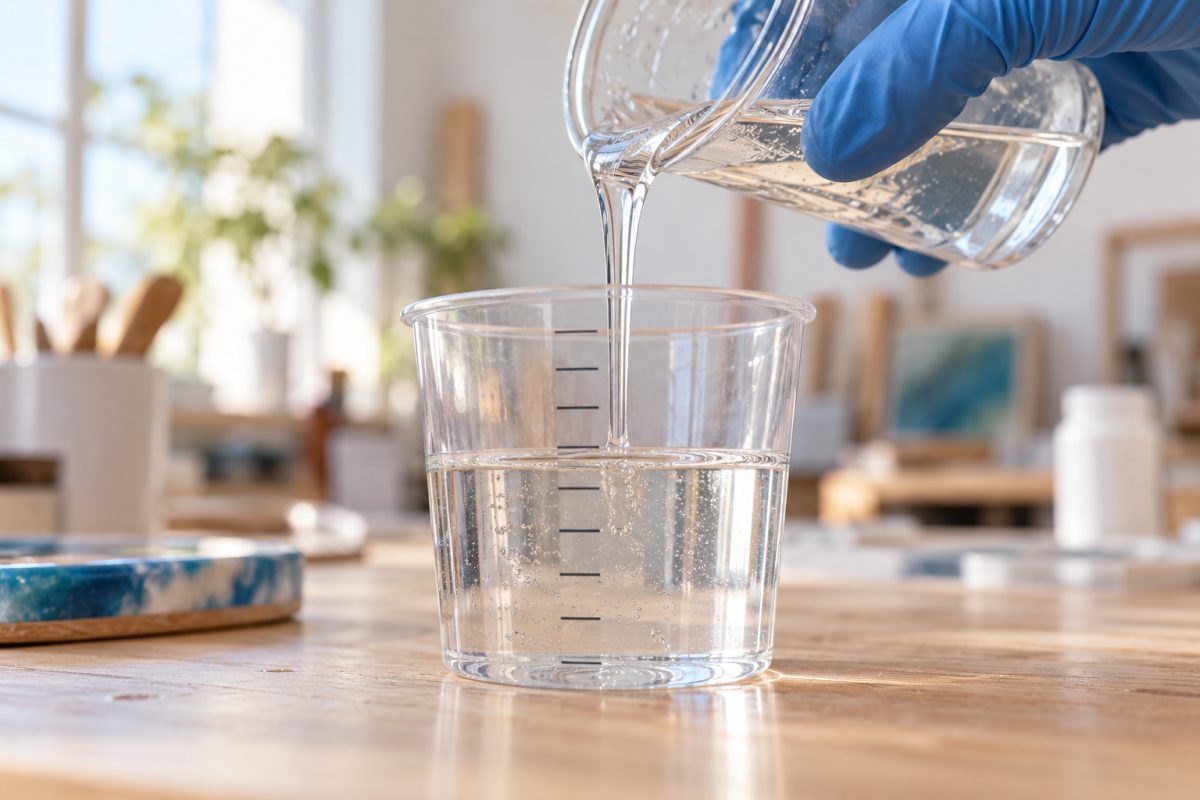 Dosage de la résine dans un gobelet gradué