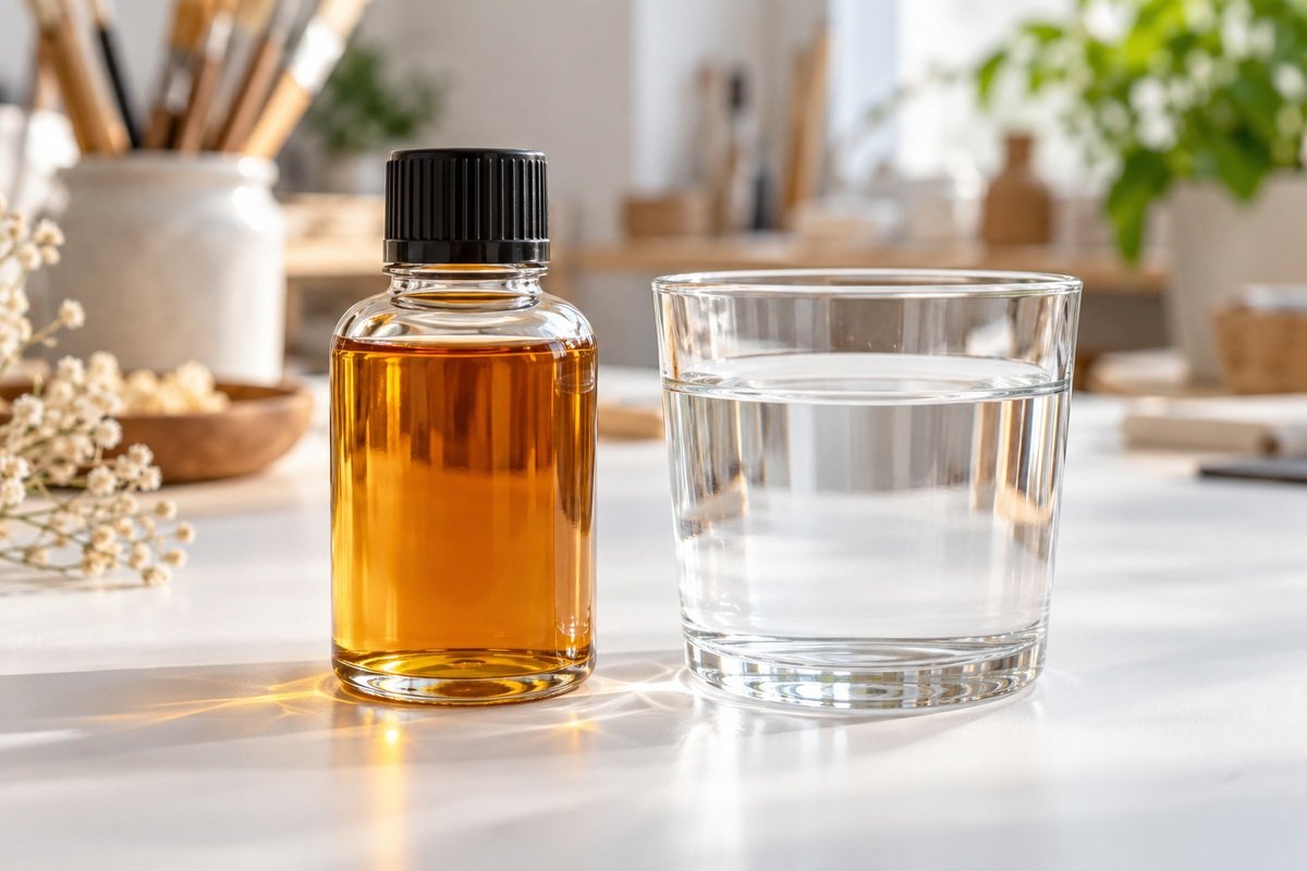 Durcisseur jauni comparé à un verre d'eau