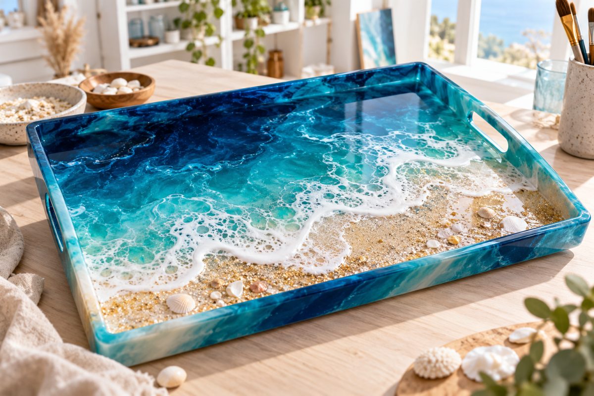 Tableau effet océan avec colorants bleus et blanc opaque