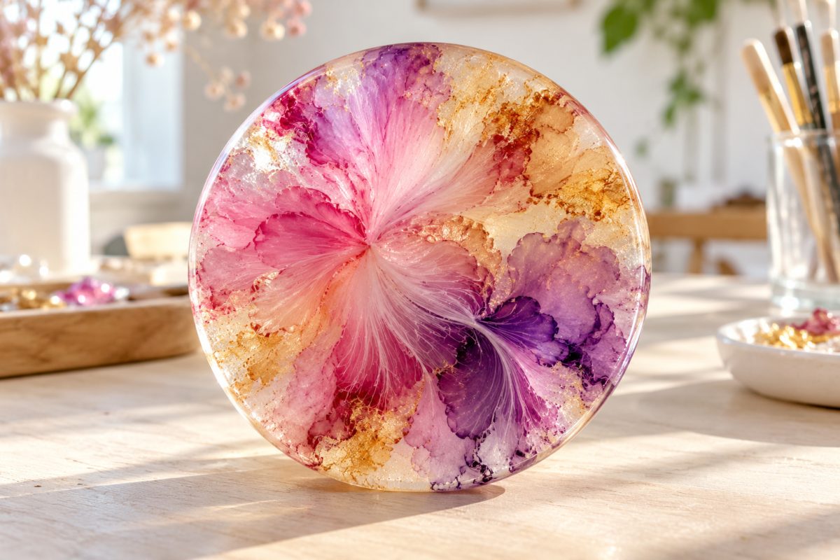 Effet pétri en résine : fleurs colorées